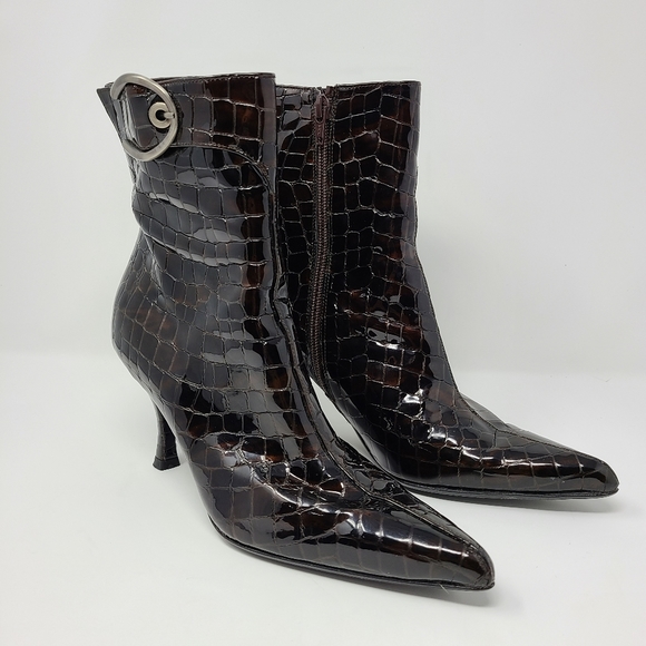 Stuart Weitzman Shoes - Stuart Weitzman  Croc Embossed Patent Leather Boot